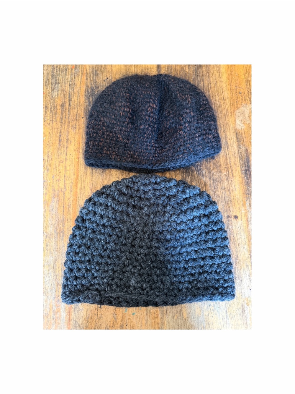 Set of 2 NEW Hand Crocheted  Warm Beanies Winter Hats Brown Wool & Chunky Gray